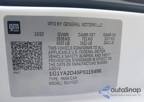 2023 Chevrolet Corvette Stingray Rwd 1Lt from USA, damaged, VIN 1G1YA2D45P5115496